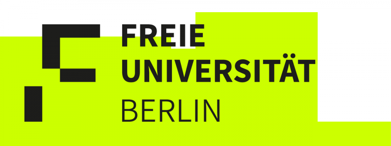 Logo der Freien Universität Berlin mit schwarzer Schrift "Freie Universität Berlin" auf weißem und pistaziengrünem Hintergrund