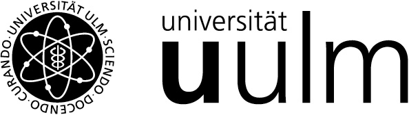 Eine Bildmarke  und eine Textmarke mit dem Schriftzug Universität Ulm schwarz auf weiß ergeben das Logo der Universität Ulm   